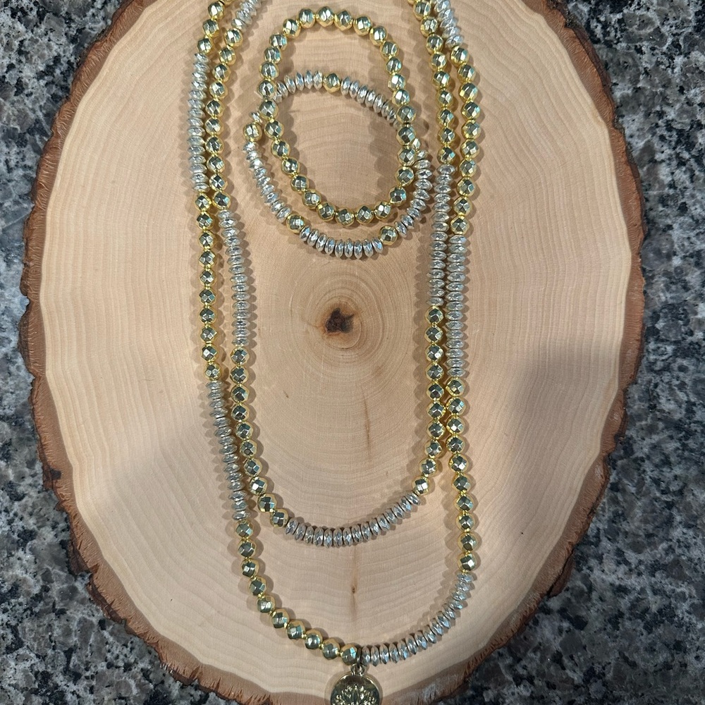 Elegant Gold and Silver Beaded Necklace